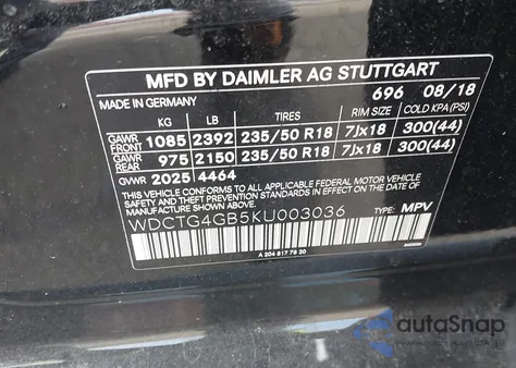 2019 Mercedes-Benz Gla 250 4Matic из США, поврежденный, VIN WDCTG4GB5KU003036